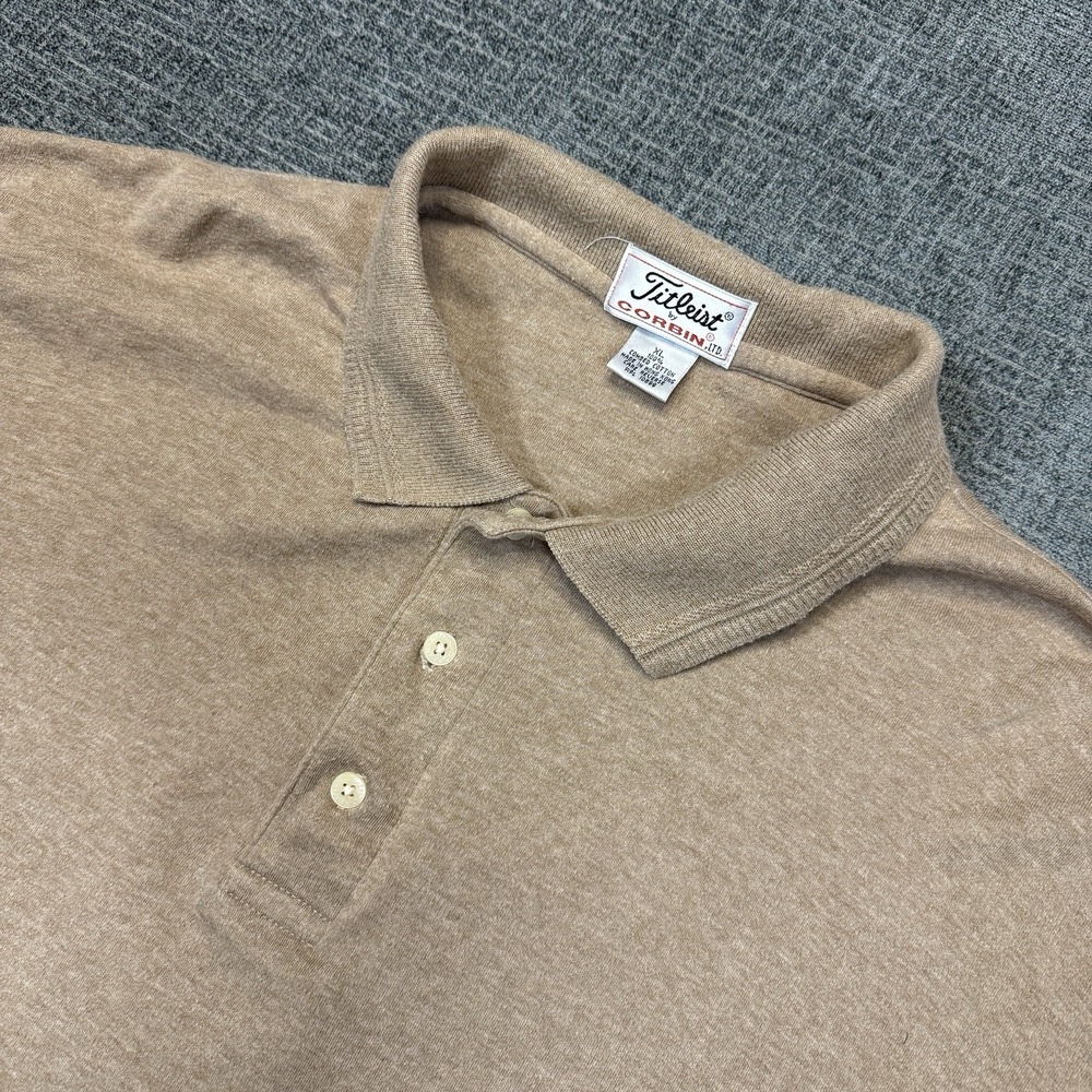 Vintage Titleist Corbin Men's Polo Shirt XL Beige Long Sleeve 100% Cotton Golf